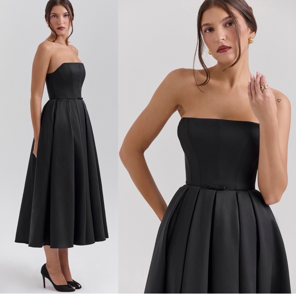 House of CB Contessa Black Strapless Midi Dress NWT